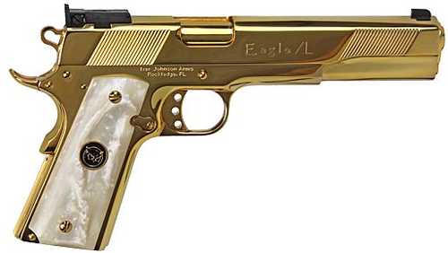 Iver Johnson Eagle XL Semi-Automatic Pistol 10mm 6" Barrel (1)-8Rd Magazine White Pearl Grips Gold Finish