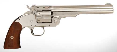 Taylor Uberti Top Break Schofield Revolver With Nickel Finish And Walnut Grips 38 Special 7" Barrel 6 Shot Model 0857n04