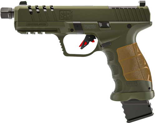 SAR USA SAR9 SOCOM Semi-Automatic Pistol 9mm Luger 5.2" Barrel (1)-17Rd & (1)-21Rd Magazines Tan Polymer Grip Special Forces Green Finish