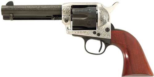 Taylor Uberti 1873 Cattleman Photo Engraved Revolver 357 Mag 4.75" Barrel With White/Blue Laser Coin Finish and Walnut Grips