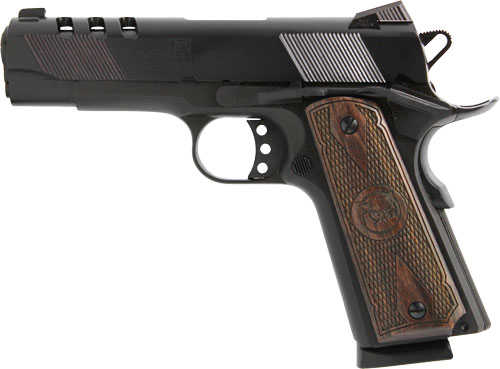 Click to see larger image. Iver Johnson 1911A1 Hawk Semi-Automatic Pistol .45 ACP 4.25" Barrel (1)-8Rd Magazine Fixed Sights Wood Grips Black Finish
