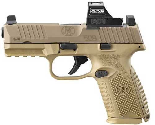 FN America FN 509 Midsize MRD Holosun Semi-Automatic Pistol 9mm Luger 4" Barrel (1)-15Rd & (1)-24Rd Magazines Holosun 407C Included Flat Dark Earth Polymer Finish