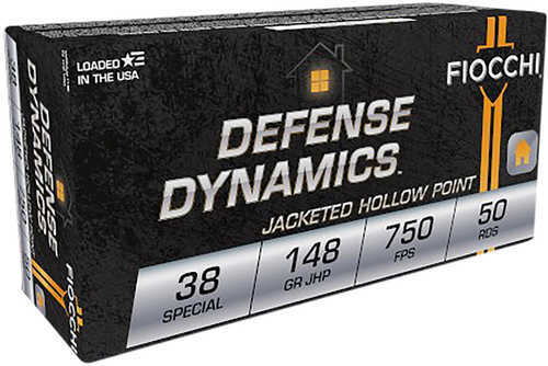 Fiocchi 38E Defense Dynamics 38 Special 148 gr Jacket Hollow Point Ammo 50 Round Box