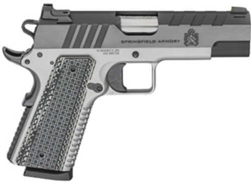 <span style="font-weight:bolder; ">Springfield</span> Emissary 1911 Semi-Automatic Pistol 45 ACP 4.25" Barrel (2)-8Rd Magazines Thin-Line G10 Grips Blued Carbon Steel Slide Silver Finish