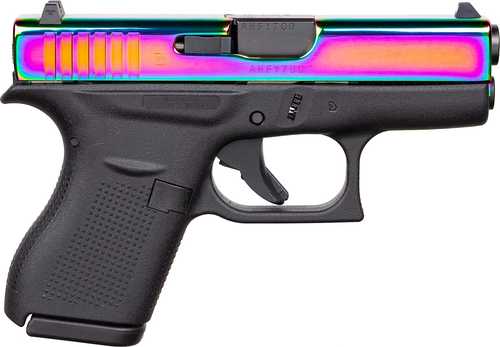 Glock G42 Semi-Automatic Pistol 380 ACP 3.26" Barrel (2)-6Rd Magazines Rainbow Titanium PVD Slide Black Polymer Finish