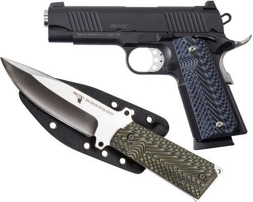 Magnum Research Desert Eagle 1911 With Knife Semi-Automatic Pistol 45 ACP 4.33" Barrel (2)-8Rd Magazines Black/Grey G10 Grips Matte Black Finish