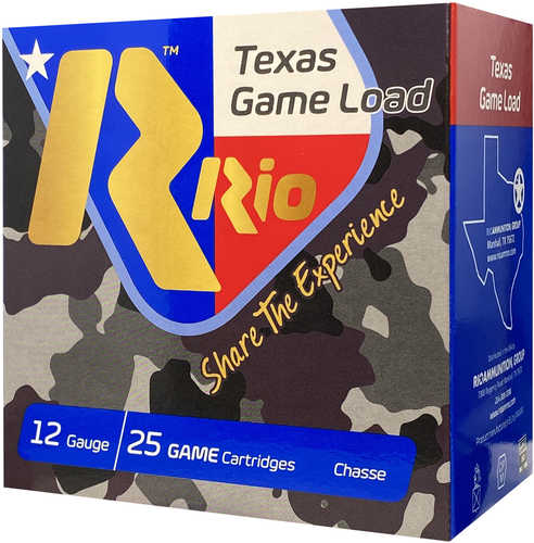 Rio Ammunition Tghv366 Texas Game Load High Velocity 12 Gauge 2.75" 1 1/4 Oz 6 Shot 25 Per Box/ 10 Cs