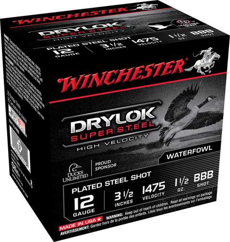 12 Gauge 25 Rounds Ammunition Winchester 3 1/2" oz Steel #BBB