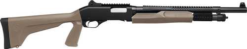 Stevens 320 Security Pump Action Shotgun 20 Gauge 18.5" Barrel 5 Round Capacity Metal Front / Ghost Ring Rear Sights Flat Dark Earth Tactical Stock With Pistol Grip Matte Black Finish