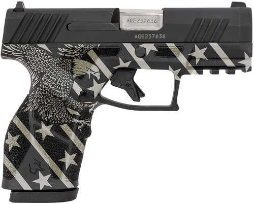 Taurus GX2 Compact Frame Pistol 9mm Luger 10+1 3.38" Stainless Steel Barrel, Matte Black Serrated Alloy Steel Slide, Black w/Eagle, Stars & Stripes Polymer Frame w/Accessory Rail
