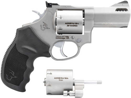 Taurus 692 Medium 38 Special +P/357 Mag/9mm Luger 7 Shot 3" Matte Stainless Ported Barrel, Cylinder & Frame, Black Ribber Grip, Transfer Bar Safety, Exposed Hammer, 2 Cylinders