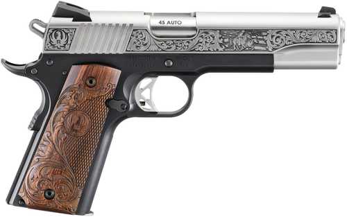 Ruger SR1911 Limited Edition 45 ACP 8+1 5" Stainless Steel Barrel, Low-Glare Stainless Steel Serrated w/Engraving Slide, Black Anodized Aluminum Frame w/Beavertail, Custom Wood Engraved Grip
