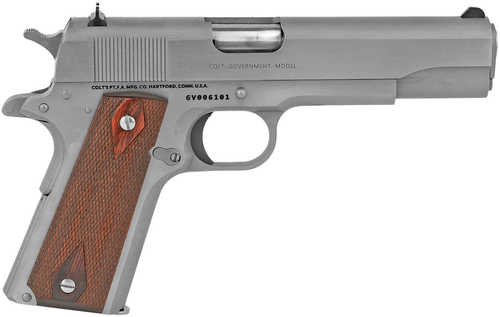 Colt 1911 Government 38 Super 9+1 5" Stainless National Match Barrel, Serrated Stainless Steel Slide & Frame w/Beavertail, Diamond Checkered Rosewood