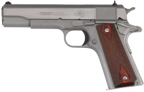 Colt 1911 Government 9mm Luger 9+1 5" Stainless National Match Barrel, Stainless Steel Serrated Slide, Stainless Streel Frame w/Beavertail, Double Diamond Checkered Wood Grip