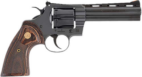 Colt Python 357 Mag 38 Special 6 Shot 5" Blued Carbon Steel Vent Rib Barrel, Cylinder & Frame, Wood Grip, Exposed Hammer