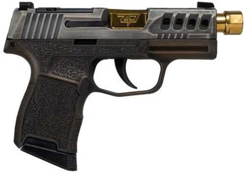 Sig Sauer P365 "Gold Bug" Handgun 9mm luger 10rd Magazines(2) 3.7" Threaded Gold Barrel Tactical Cut Distressed Grey Slide/Brown Grip Octagon Stippling