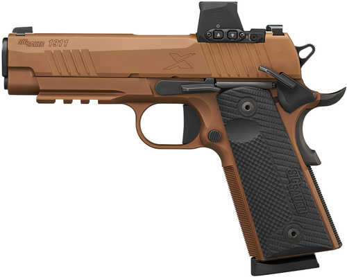 Sig Sauer 1911-X Emperor Scorpion Carry Frame 45 ACP 8+1 4.25" Black DLC Barrel, Coyote PVD Stainless Steel Optic Ready/Serrated Slide, Coyote PVD Stainless Steel Frame w/Picatinny Rail, Black LOK G10 Grip, Sig ROMEO-X Compact