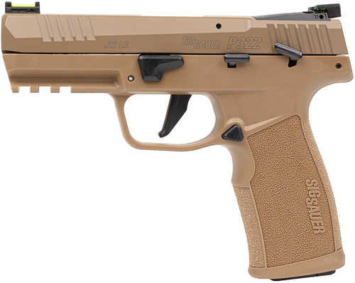 Sig Sauer P322 Compact Frame 22 LR 20+1 4" Black Threaded Barrel, Coyote Tan Cerakote Optic Ready/Serrated Slide, Coyote Tan Polymer Frame w/Picatinny Rail, Polymer Grip, Ambidextrous
