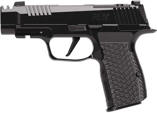 Sig Sauer P365 AXG LUXE 380 ACP 12+1 3.10" Carbon Steel Barrel, Black Pearlescent Cerakote SS Integrated Compensator/Optic Ready/Serrated Slide, Black Pearlescent Cerakote Stainless Steel Frame w/Picatinny Rail, Black LOK Panels Grip
