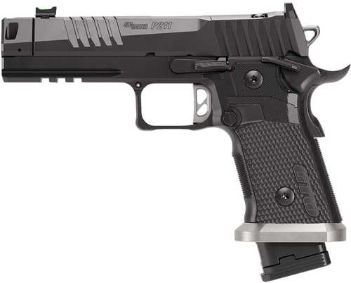 Sig Sauer P211 GTO Full Size 9mm Luger 10+1 4.40" Black Bull Barrel w/MACH3D Compensator, Black Nitron Stainless Steel Optic Ready/Serrated Slide, Black Nitron Stainless Steel Frame w/Picatinny Rail, G10 Grip Panels Grip