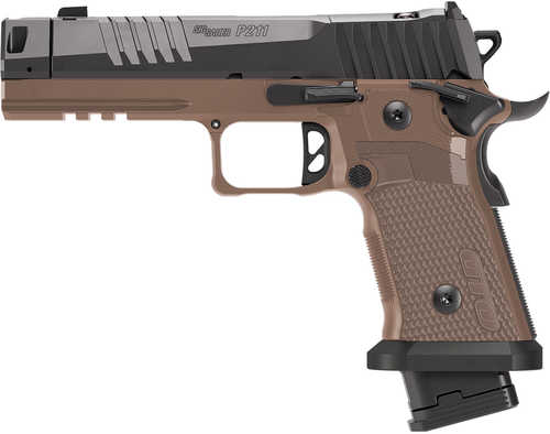 Sig Sauer P211 GTO Combat 9mm Luger 23+1 4.40" Black Bull w/MACH3D Compensator Barrel, Black Nitron Stainless Steel Optic Ready/Serrated Slide, Coyote Brown Stainless Steel Frame w/Picatinny Rail, Coyote Brown G10 Grip, SIGLOC-PRO Footprint