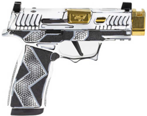 Sig Sauer P365X Komodo Anime, Striker Fired, Semi-automatic, 9MM, 3.1" Zaffiri Threadless Comp Barrel in High Polish Gold, Optic Ready, Komodo Aluminum Grip Module, Cerakote Finish, White, 17 Rounds, 2 Magazines 300-252-0409-11