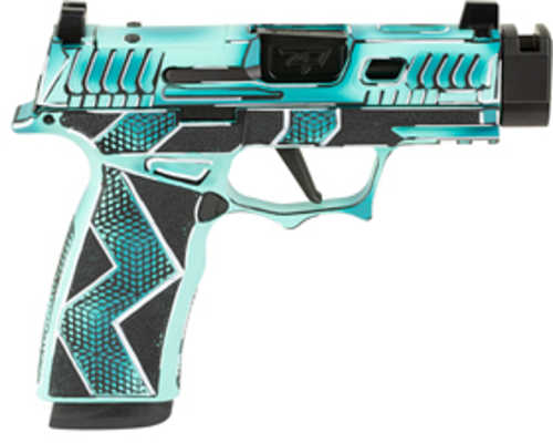 Sig Sauer P365X Komodo Anime, Striker Fired, Semi-automatic, 9MM, 3.1" Zaffiri Threadless Comp Barrel, Optic Ready, Komodo Aluminum Grip Module, Cerakote Finish , Dayglow Blue, 17 Rounds, 2 Magazines 300-252-0408-64