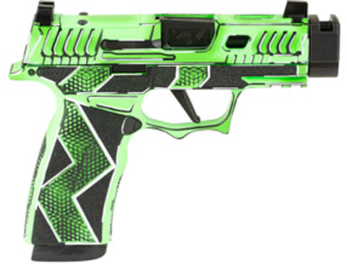 Sig Sauer P365X Komodo Anime, Striker Fired, Semi-automatic, 9MM, 3.1" Zaffiri Threadless Comp Barrel, Optic Ready, Komodo Aluminum Grip Module, Cerakote Finish , Dayglow Green, 17 Rounds, 2 Magazines 300-252-0408-14