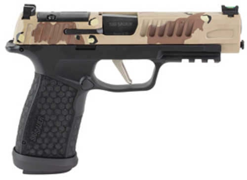 Sig Sauer P365 Fuse, Semi-automatic, Polymer Frame Pistol, Compact, 9MM, 4.3" Barrel, Cerakote Finish, Chocolate Chip DS Camo by Skydas, Sig Sauer LXG Grip, Fiber Optic Front and Low Profile Combat Rear Sights, 3 Magazines, (2)-21 Round Magazines and