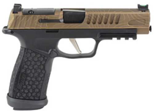 Sig Sauer P365 Fuse, Semi-automatic, Polymer Frame Pistol, Compact, 9MM, 4.3" Barrel, Cerakote Finish, Black, Custom Bronze Topo Slide by Skydas, Sig Sauer LXG Grip, Fiber Optic Front and Low Profile Combat Rear Sights, 3 Magazines, (2)-21 Round Maga