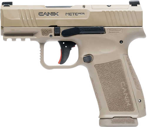 Canik Mete MC9L *CA Compliant 9mm Luger 10+1 3.18" Black Steel Barrel, Desert Cerakote Steel Serrated Slide, Flat Dark Earth Polymer Frame w/Picatinny Rail, Interchangeable Backstrap Grip