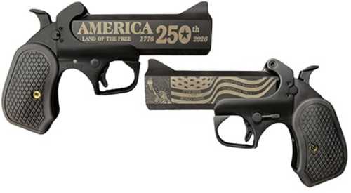 Bond Arms America 250th Anniversary 45 Long Colt/410 Gauge 2 Shot 4.25" Engraved Black Cerakote Stainless Steel Barrel & Frame, Black B6 Resin Grip, Exposed Hammer