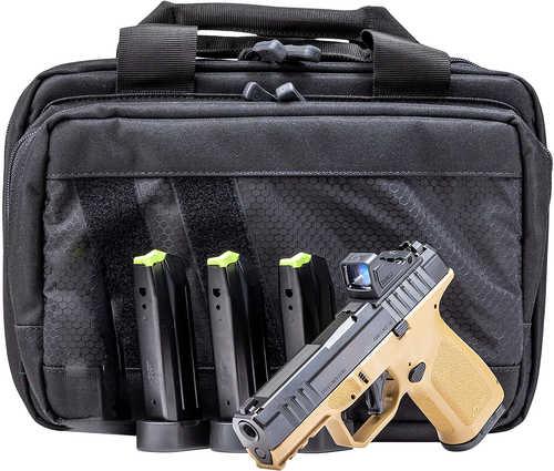 Rost Martin RM1C Bundle Compact 9mm Luger 17+1 4" Black Match Grade Barrel, Black Nitron Steel Serrated w/Optic Slide, Flat Dark Earth Polymer Frame w/Picatinny Rail, Textured Grip, Viridian RFX-11 Green Dot, Ambidextrous