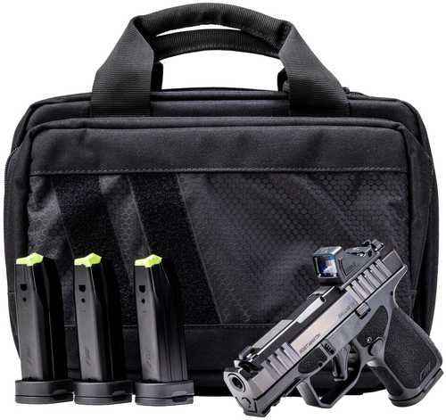 Rost Martin RM1S Comp Bundle 9mm Luger 12+1 15rd 3.60" Compensated Barrel, Black Nitron Steel Integrated Compensator/Serrated w/Optic Slide, Black Polymer Frame w/Picatinny Rail, Textured Grip, Viridian RFX-11 Green