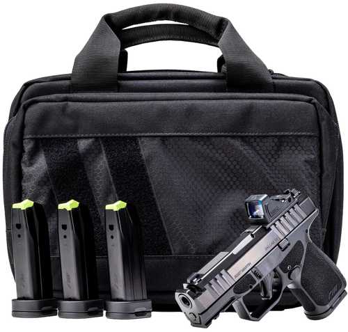 Rost Martin RM1S Comp Bundle *CA Compliant 9mm Luger 10+1 3.60" Compensated Barrel, Black Nitron Steel Integrated Compensator/Serrated w/Optic Slide, Black Polymer Frame w/Picatinny Rail, Textured Grip, Viridian RFX-11 Green Dot