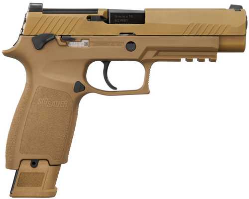 Sig Sauer M17 *MA Compliant Full Size 9mm Luger 10+1 4.70" Coyote PVD Stainless Steel Optic Ready/Serrated Slide, Coyote PVD w/Black Controls Stainless Steel Frame w/Picatinny Rail, Textured Grip, DeltaPoint Pro/SIG ROMEO-M17 Footprint