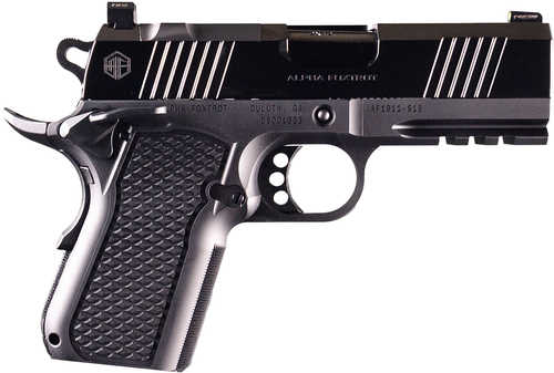 Alpha Foxtrot AF1911 S15 Sub-Compact Frame 9mm Luger 15+1 3.50" Black Bull Ramped Barrel, Polished Black DLC Stainless Steel Optic Ready/Serrated Slide, Polished Black DLC Aluminum Frame w/Beavertail & Picatinny Rail, RMSc Footprint, Ambi