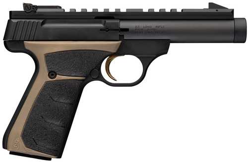 Browning Buck Mark Field Target 22 LR 10+1 4.40" Matte Black Bull Threaded Barrel, Picatinny Rail Receiver, Matte Black FDE w/Black Overmold Grip