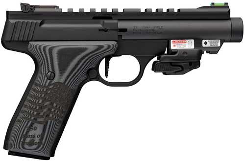 Browning Buck Mark Black Label 250 SR 22 LR 10+1 4.40" Matte Black Threaded Bull Barrel, Matte Black Aluminum Frame w/Picatinny Rail Top & Bottom, Black G10 Grip w/ Inscribed Waving Flag, Crimson Trace Laser
