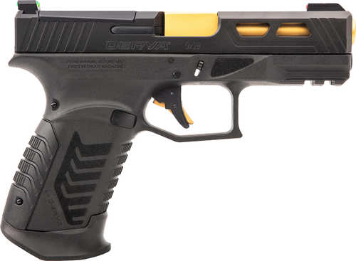 Derya Firearms DY9 9mm Luger 15+1 4.02" Gold TiN Steel Barrel, Black Nitride Optics Ready/Serrated Alloy Steel Slide, Black Polymer Frame w/Accessory Rail, Black Interchangeable Backstrap Grip