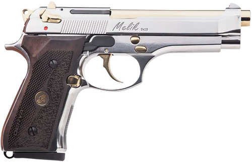 Derya Firearms Melik 9mm Luger 15+1 4.90" Gold TiN Steel Barrel, Black Melonite Serrated Steel Slide, Black Aluminum Frame, Black Polymer Grip