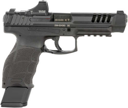 HK VP9L w/Optic 9mm Luger 15+1 5" Black Polygonal Rifled Barrel, Black Cerakote Steel Long/Lightening Cut w/Optic Slide, Black Polymer Frame w/Picatinny Rail, Interchangeable Backstrap Grip, Holosun SCS Super Green, Ambidextrous