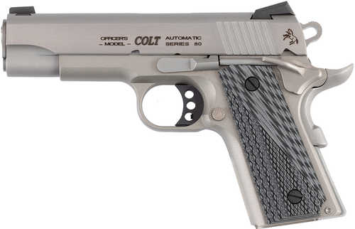 Colt Officer Lightweight 45 ACP 7+1 4.25" Stainless Steel Barrel, Stainless Cerakote Stainless Steel Serrated Slide, Stainless Cerakote Aluminum Frame w/Beavertail, Black/Gray G10 Grip