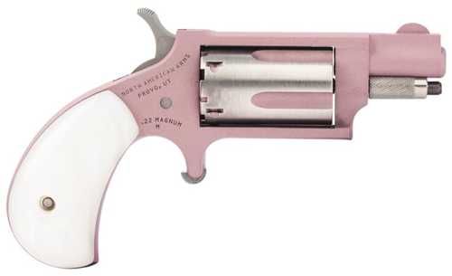 North American Arms Mini-Revolver 22 WMR 5 Shot 1.13" Rose Gold Cerakote Stainless Steel Barrel & Frame, Rose Gold/Stainless Cylinder, White Pearlite Grip, Stainless Exposed Hammer,