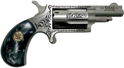 North American Arms 50th Anniversary 22 Mag 5 Shot 1.63" Matte Stainless w/"50th Anniversary" & Scroll Engraving, Black Pearl Grip, Exposed Hammer