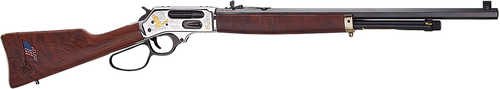 Henry Spirit Of The Corps 45-70 Gov 4+1 22" Black Octagon Barrel, Nickel Engraved w/24K Gold Inlay Brass Drilled & Tapped Receiver, American Walnut Straight Stock