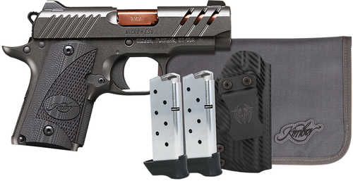 Kimber Micro 9 Bundle 9mm Luger 7+1 3.15" Rose Copper TiN Match Grade Barrel, KimPro II Gray Lightening Cut/Serrated Stainless Steel Slide, Kimpro II Gray Aluminum Frame, Black G10 Grip