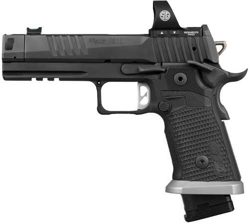 Sig Sauer P211 GTO w/Optic 9mm Luger 23+1 4.40" Bull Barrel, Black Nitron Stainless Steel Serrated w/Optic Slide & Frame w/Beavertail & Picatinny Rail, Black G10 Grip, Sig ROMEO3 PRO Red Dot, Ambidextrous