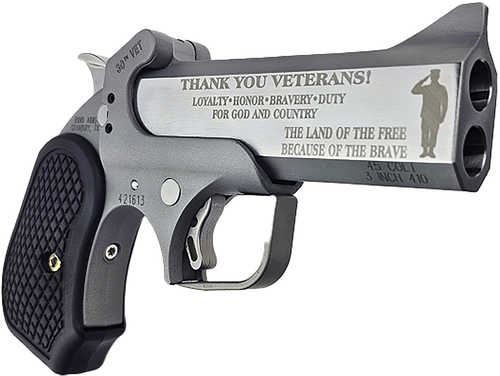Bond Arms 30th Vet 45 Colt (Long Colt)/410 Gauge 2 Shot 4.25" Engraved Rough Matte Stainless Steel Barrel & Frame, Black Rubber Grip