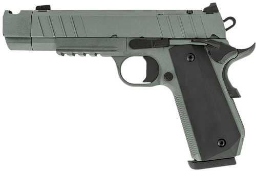 Tisas Arms 1911 Night Stalker Carry 45 ACP 8+1 4.25" Black Bull Barrel, Gray Cerakote Carbon Steel Serrated Slide, Gray Cerakote Carbon Steel Frame w/Beavertail & Picatinny Rail, Black Rubber Grip